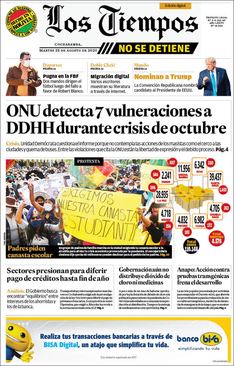 Portada de Los Tiempos (Bolivia)