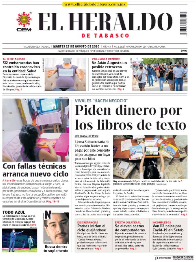 Portada de El Heraldo de Tabasco (México)