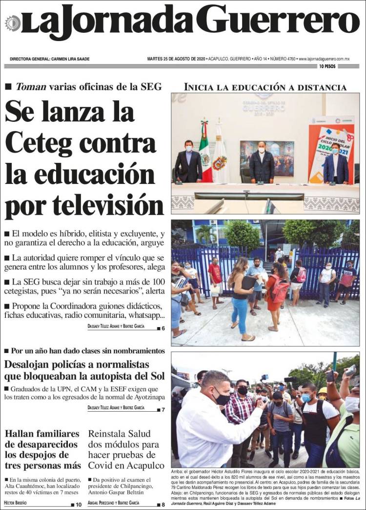 Portada de La Jornada de Guerrero (México)