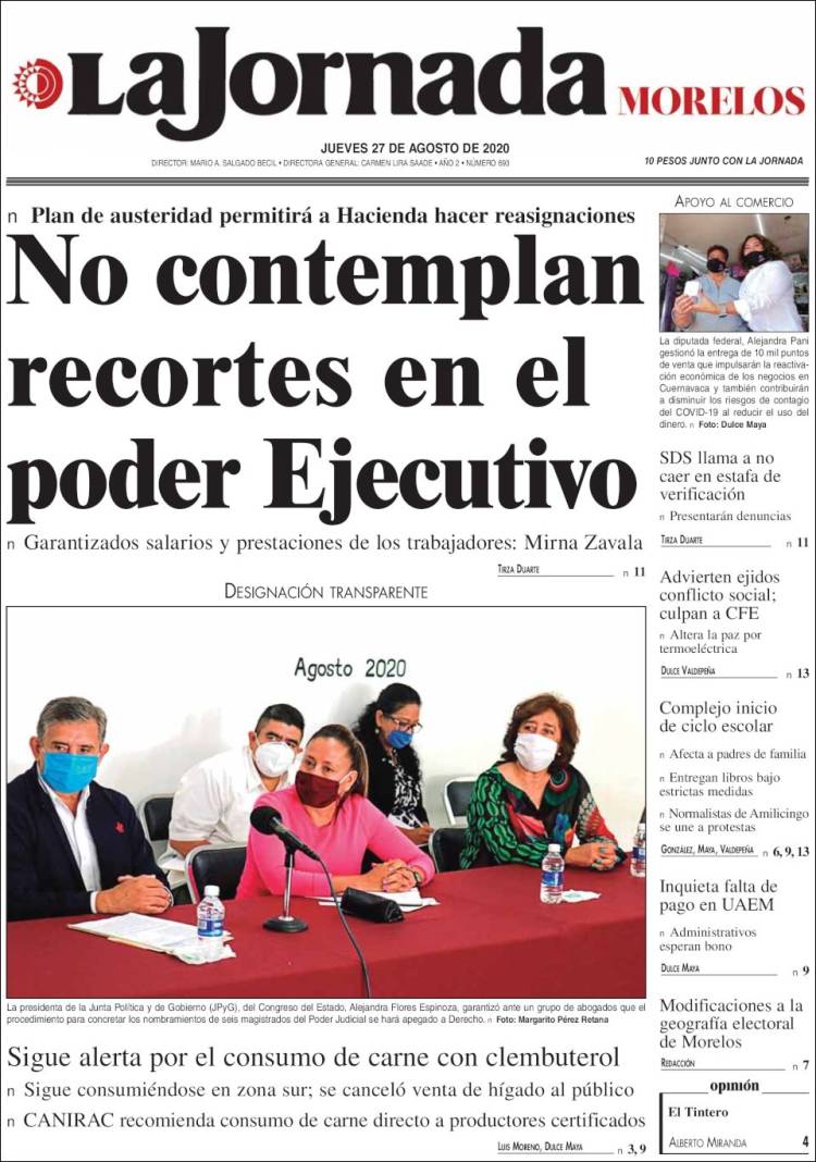 Portada de La Jornada - Morelos (México)