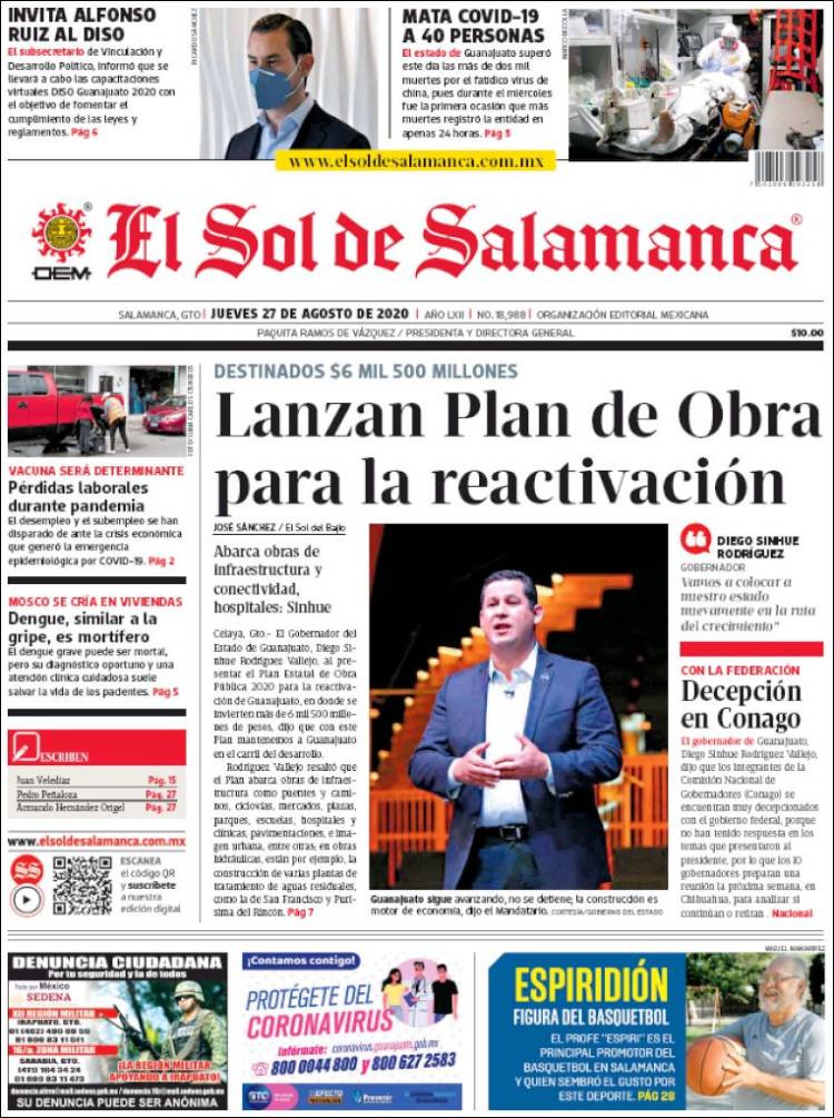 Portada de El Sol de Salamanca (México)