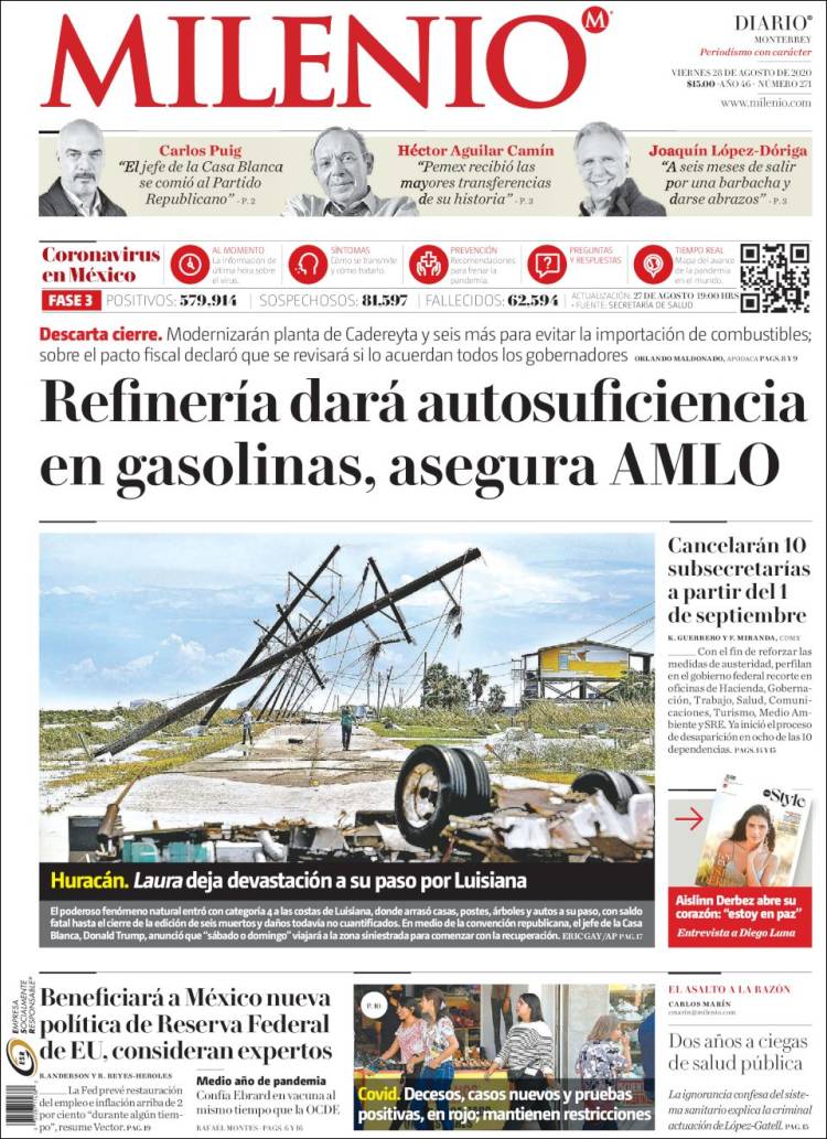 Portada de Milenio de Monterrey (México)