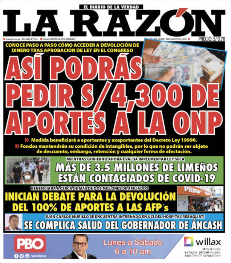 Portada de La Razón (Perú)