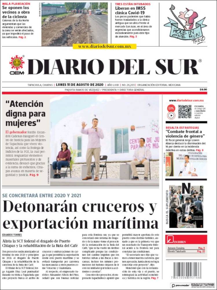 Portada de El Diario del Sur (México)