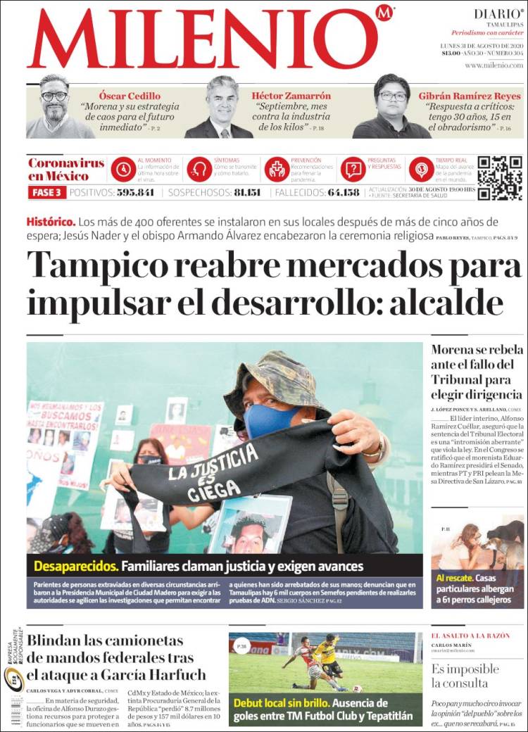 Portada de Milenio - Tamaulipas (México)