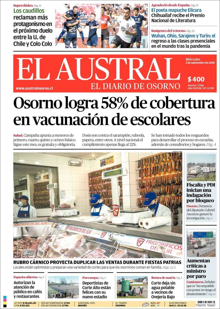 Portada de El Austral de Osorno (Chile)