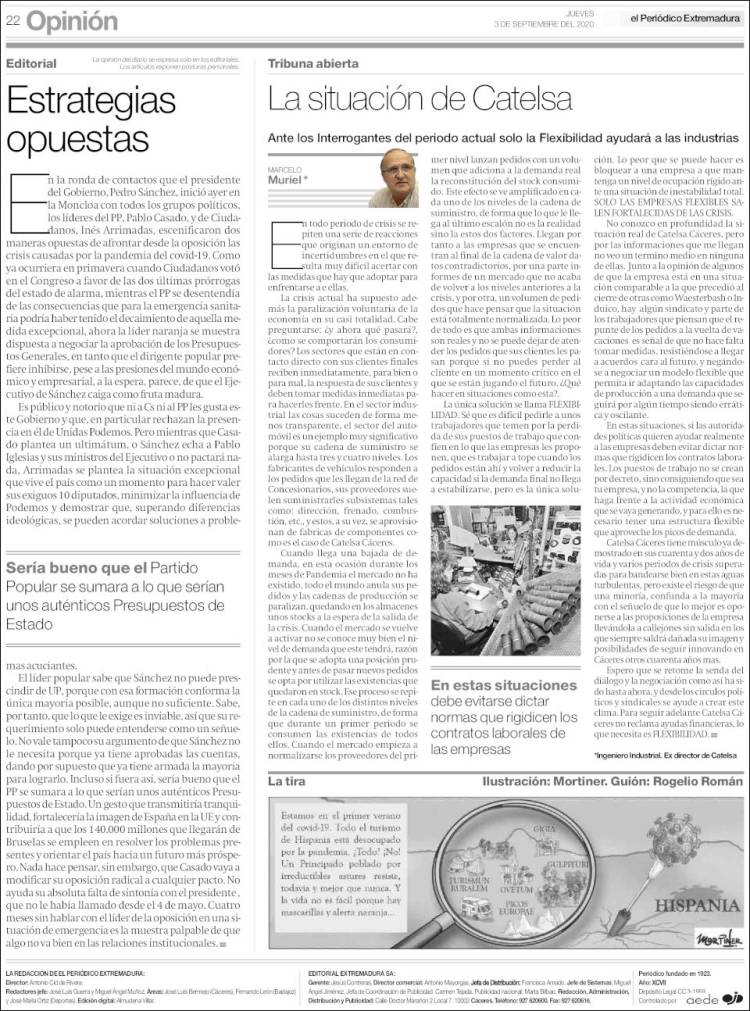 Portada de El Periódico de Extremadura (España)