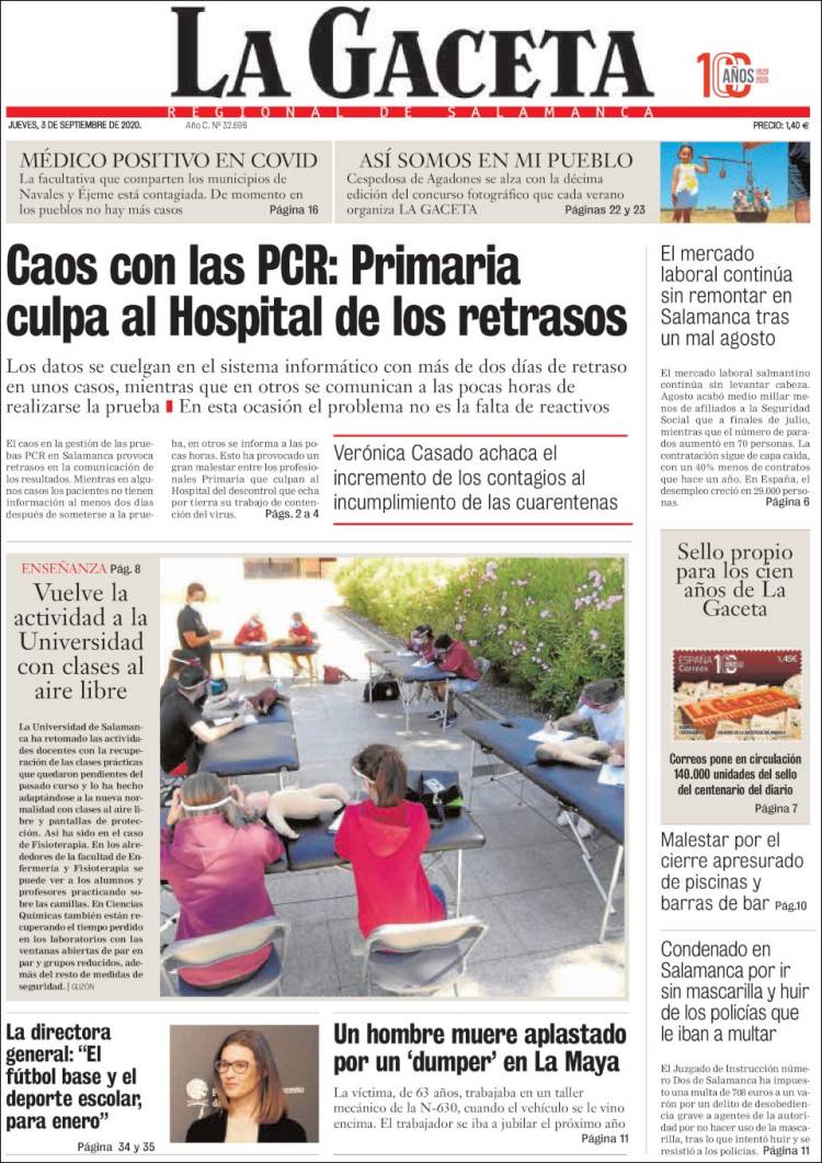 Portada de La Gaceta de Salamanca (España)