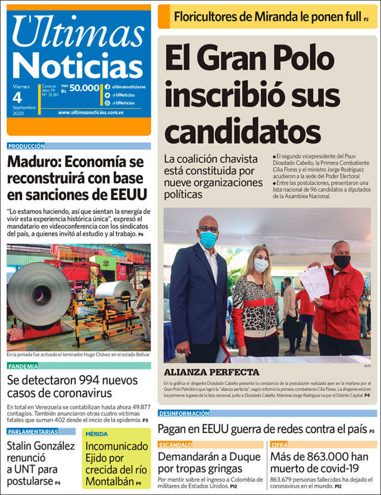 Portada de Últimas Noticias (Venezuela)