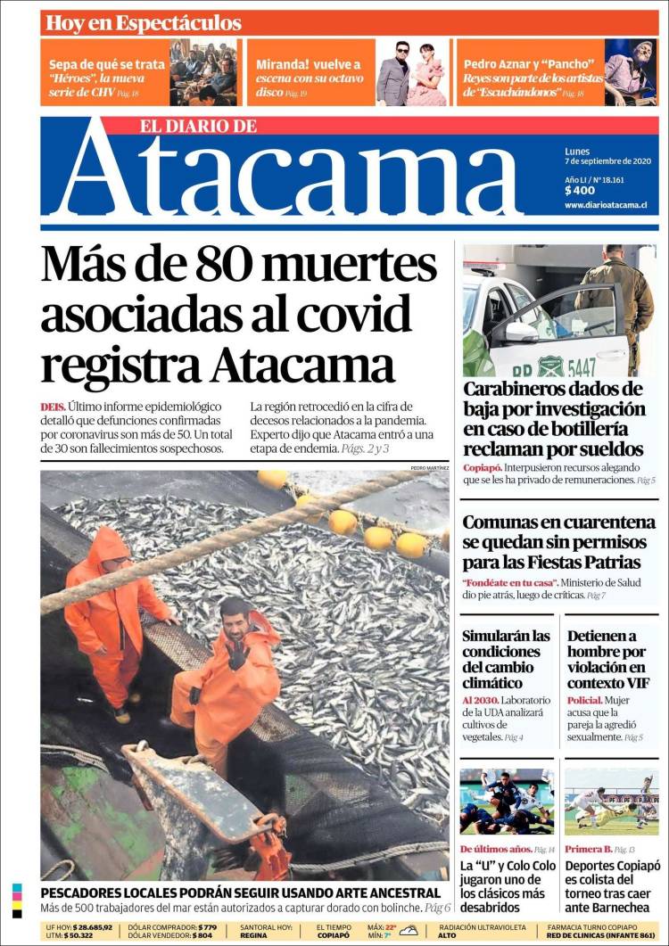 Portada de Diario de Atacama (Chile)