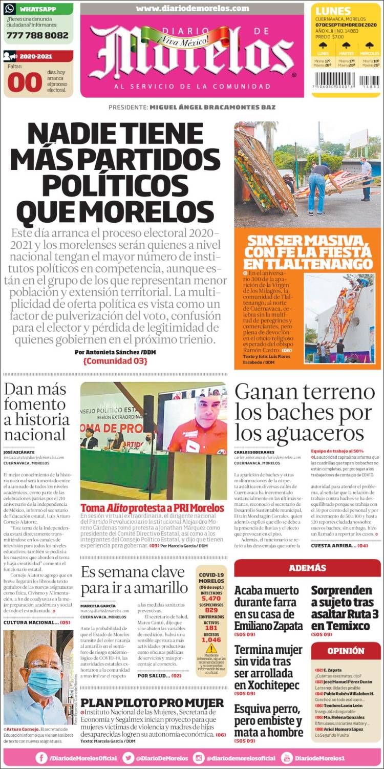 Portada de Diario de Morelos (México)