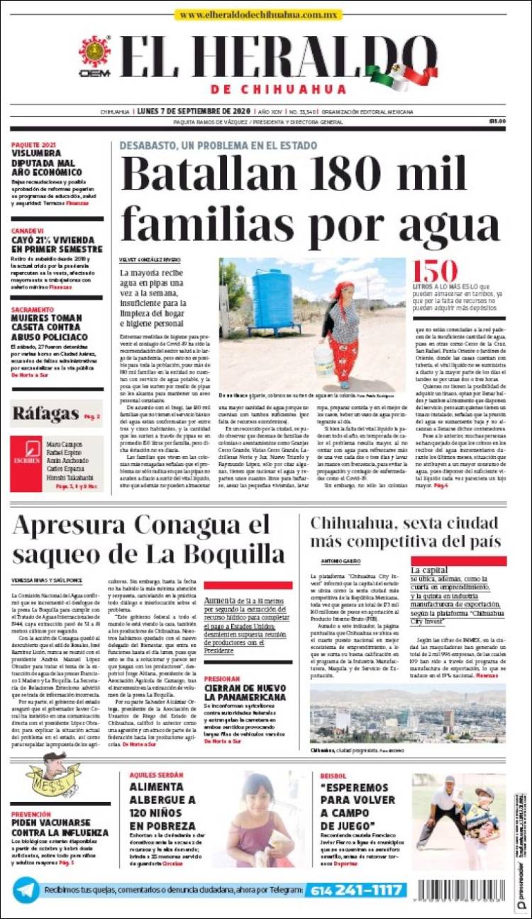 Portada de El Heraldo de Chihuahua (México)