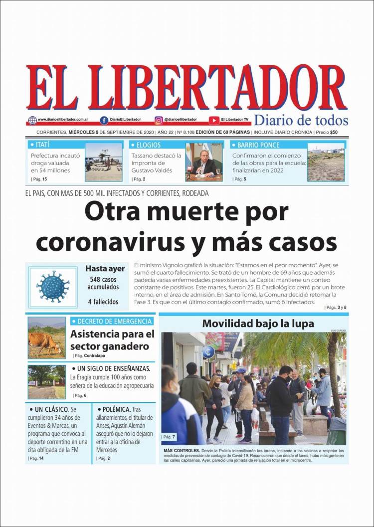 Portada de Diario El Libertador (Argentina)