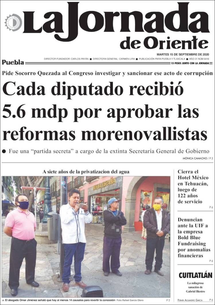 Portada de La Jornada de Oriente - Puebla (México)