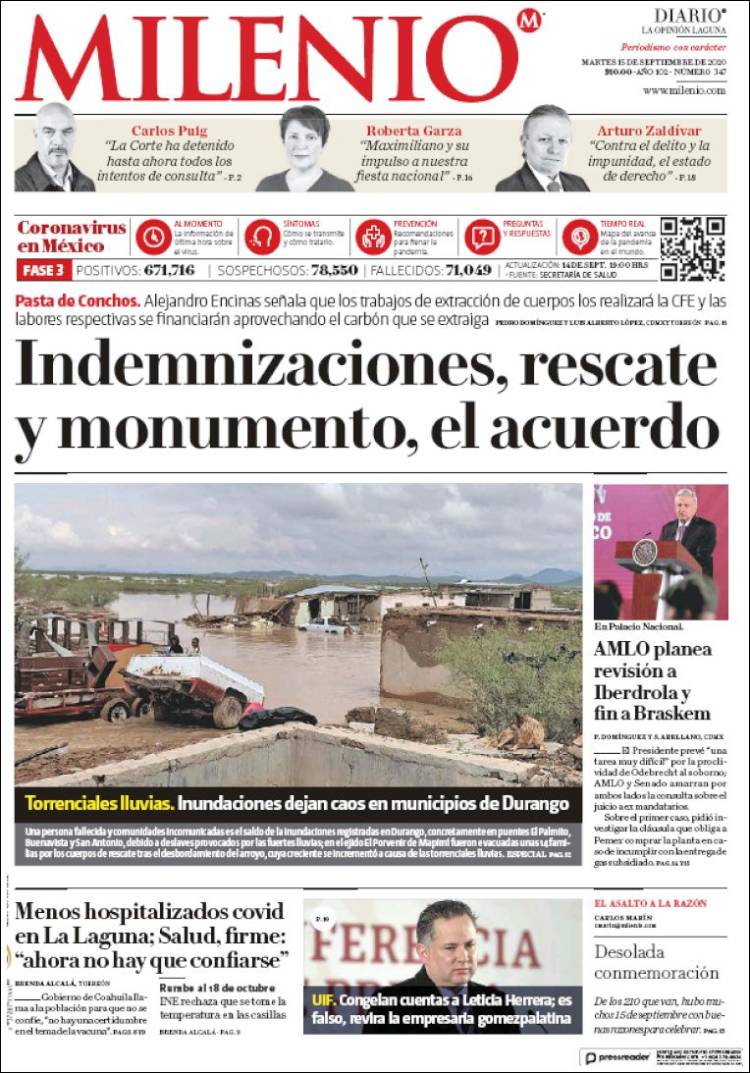 Portada de Milenio - Laguna (México)