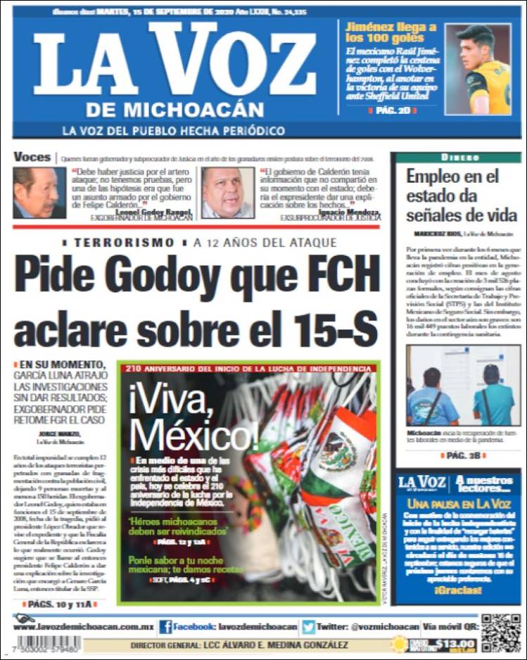 Portada de La Voz de Michoacán (México)