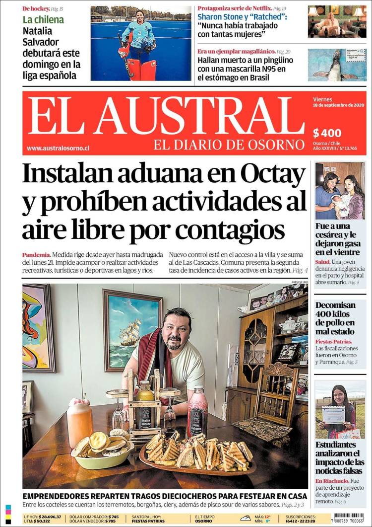 Portada de El Austral de Osorno (Chile)