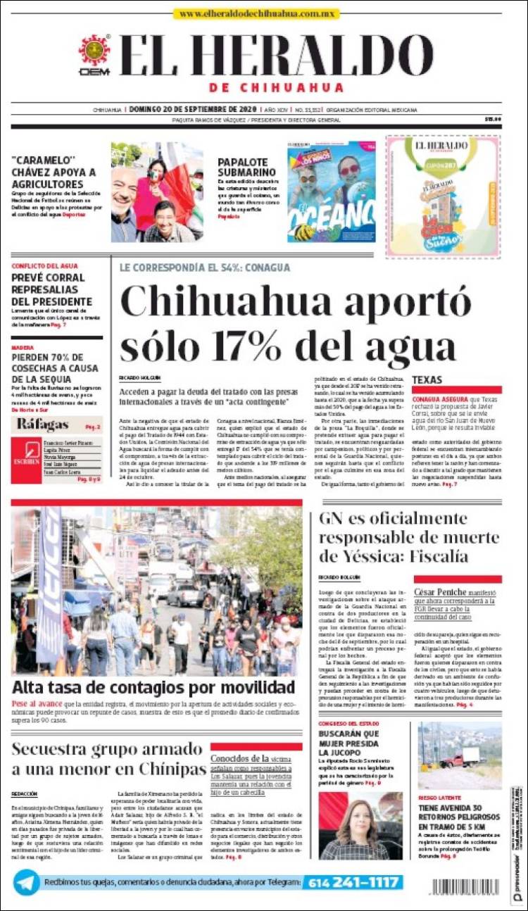 Portada de El Heraldo de Chihuahua (México)