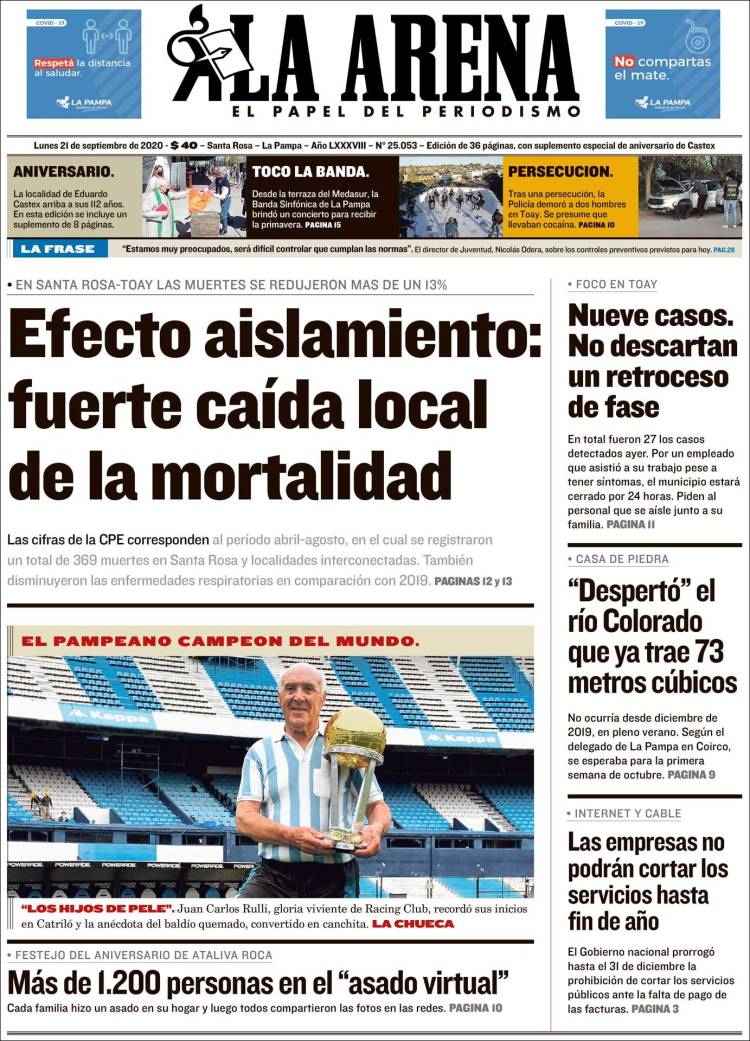 Portada de Diario La Arena (Argentina)