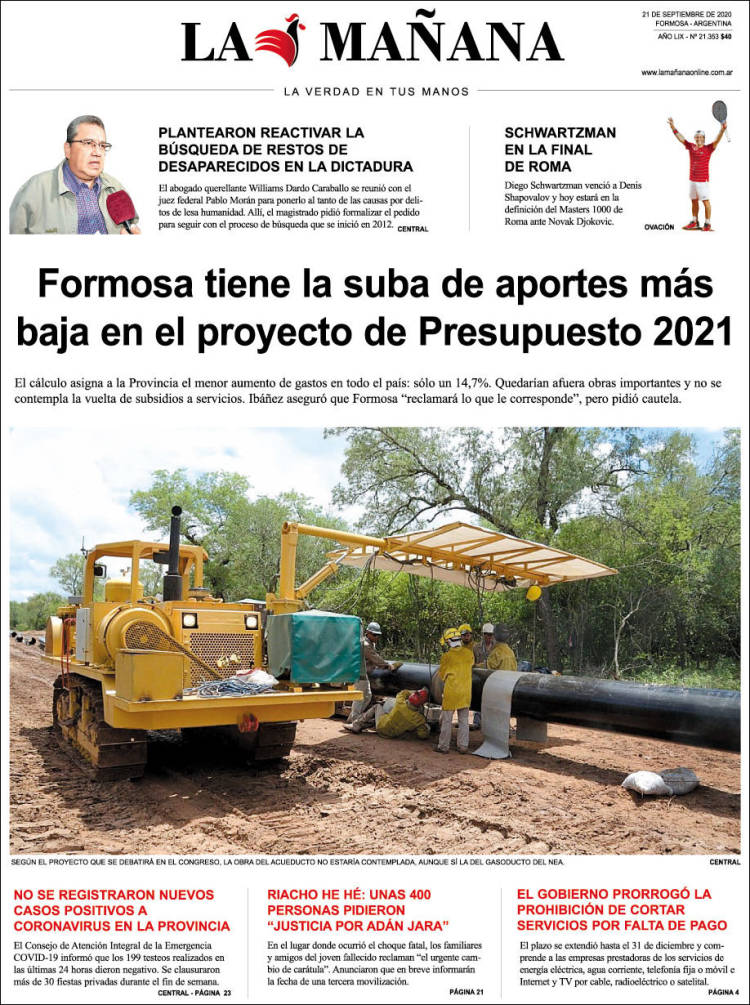 Portada de Diario La Mañana (Argentina)