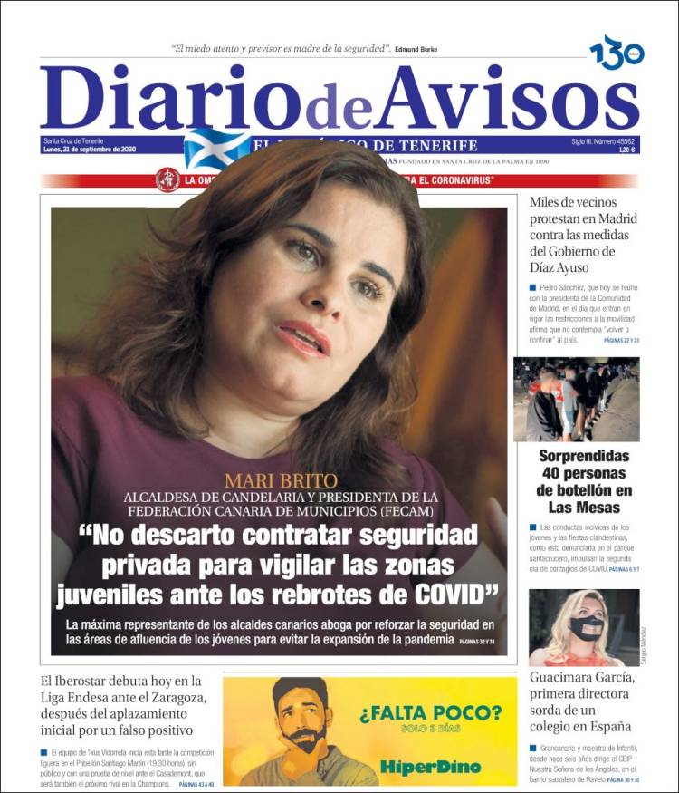 Portada de Diarios de Avisos (España)