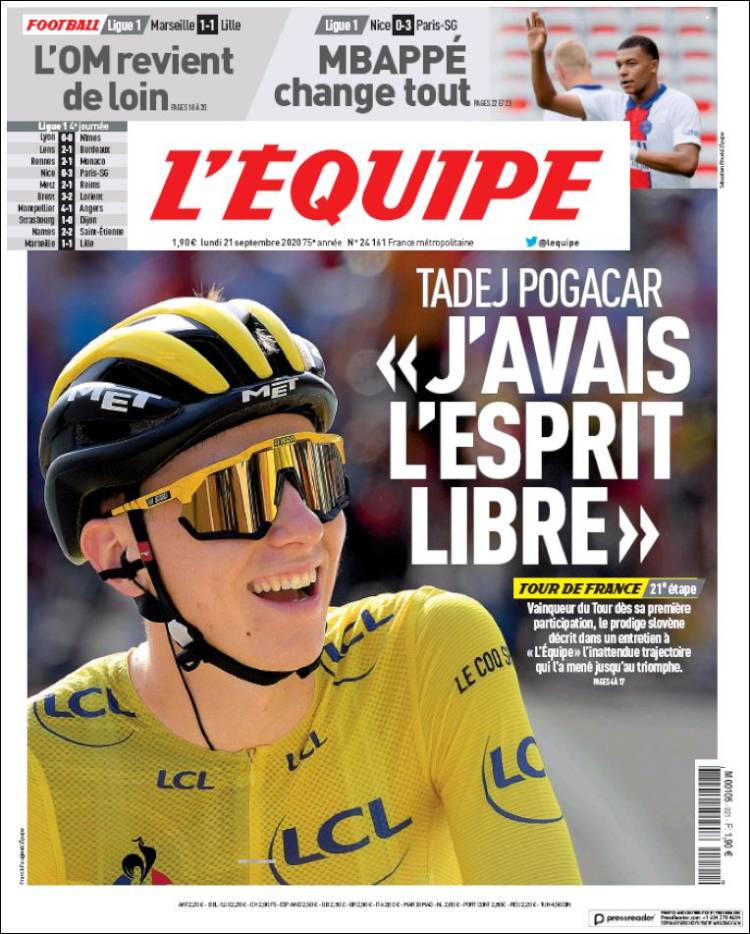 Portada de L'Equipe (Francia)