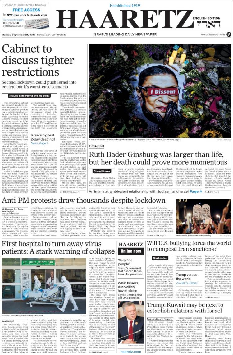 Portada de Haaretz (Israel)