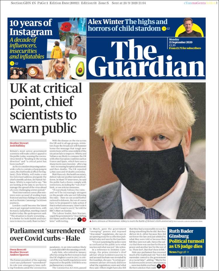 Portada de The Guardian (Reino Unido)