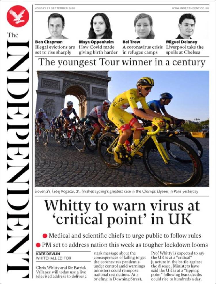 Portada de The Independent (Reino Unido)