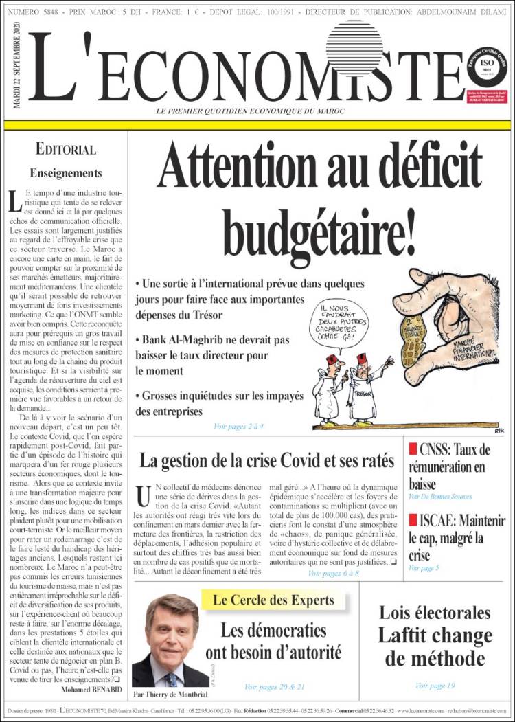 Portada de L'Economiste (Marruecos)