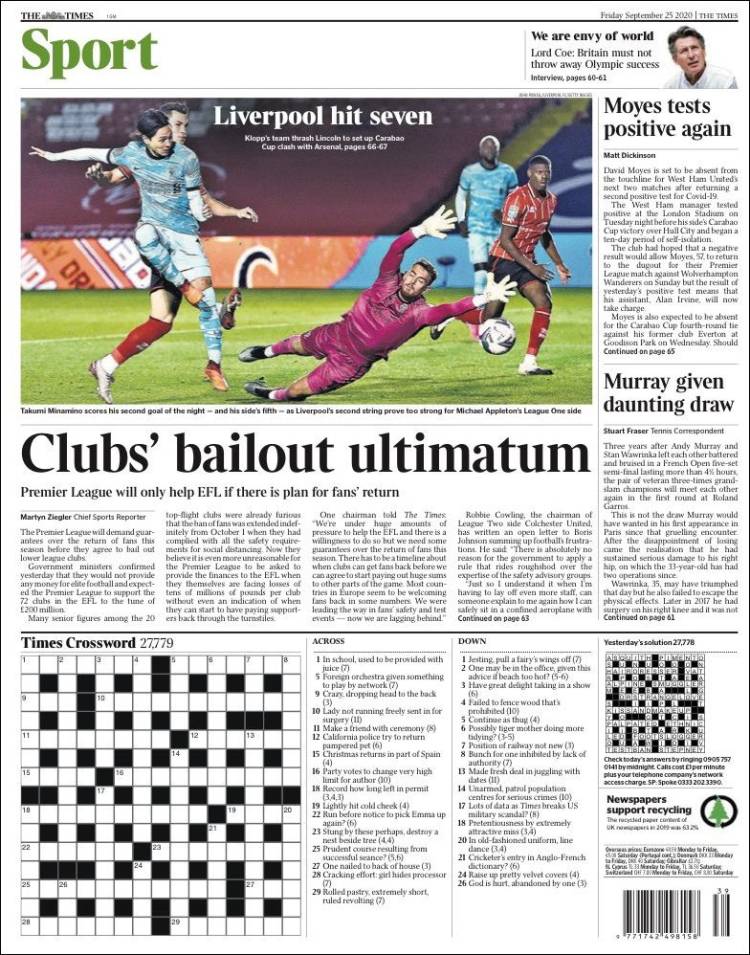 Portada de The Times Sport (Reino Unido)