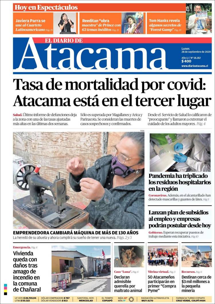 Portada de Diario de Atacama (Chile)