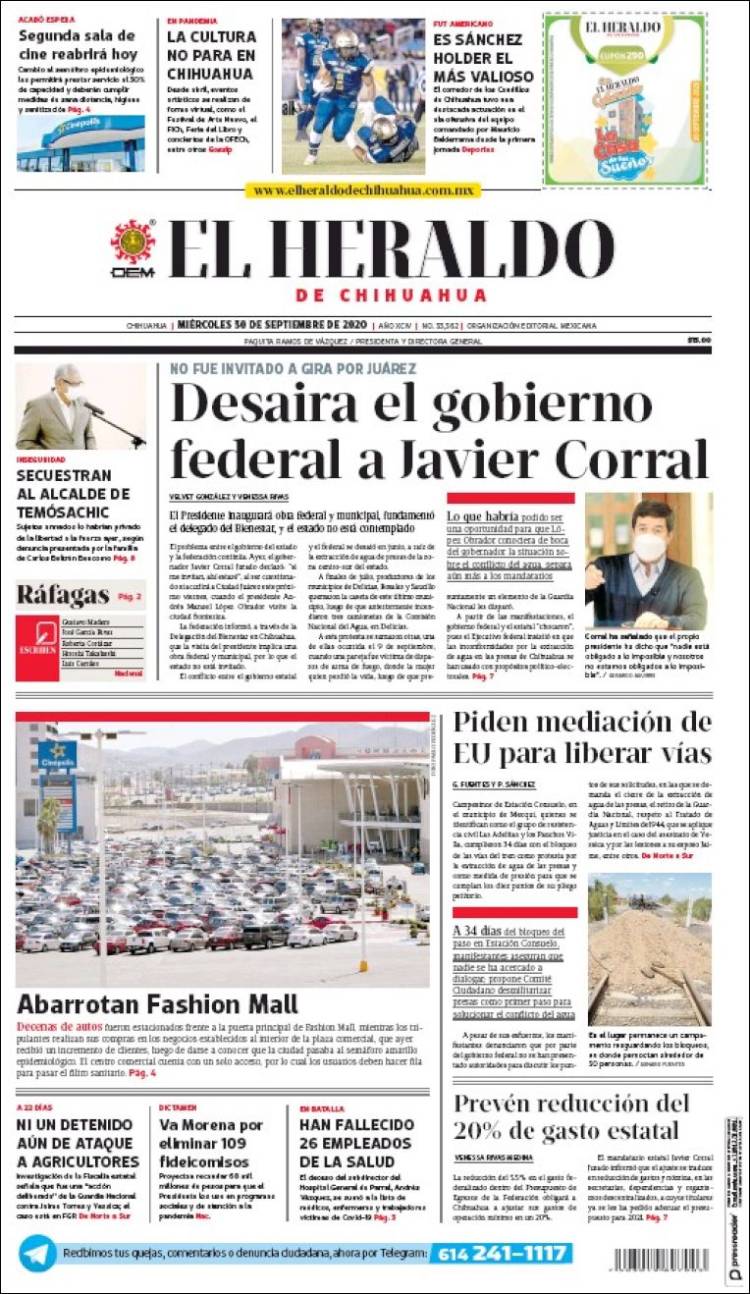 Portada de El Heraldo de Chihuahua (México)