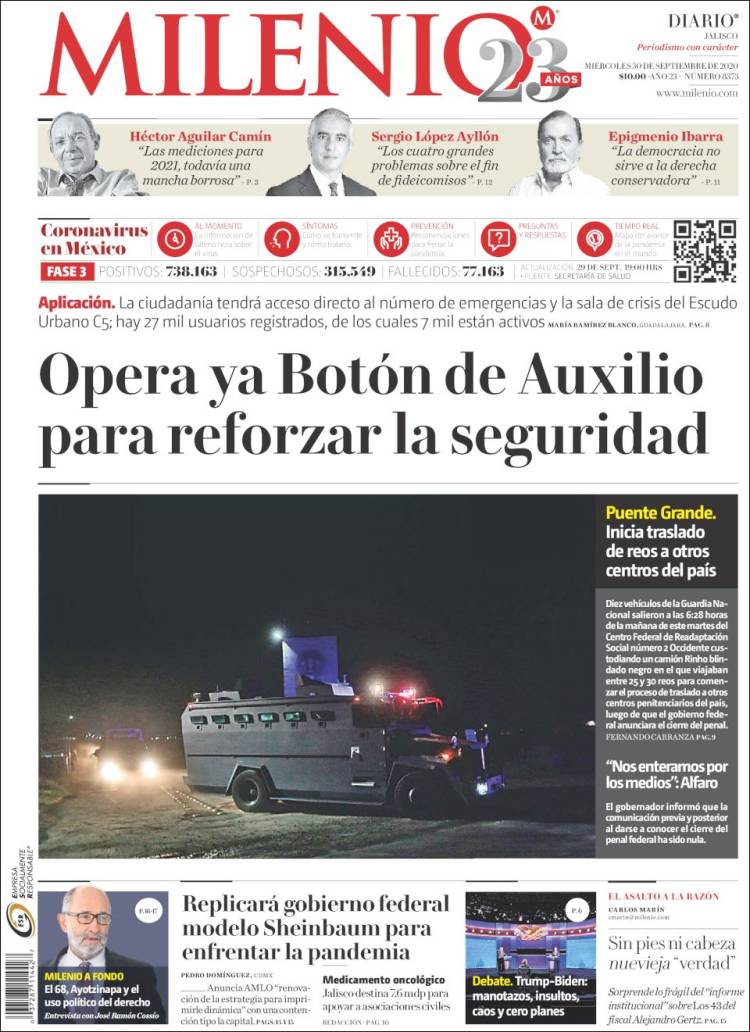 Portada de Milenio - Jalisco (México)