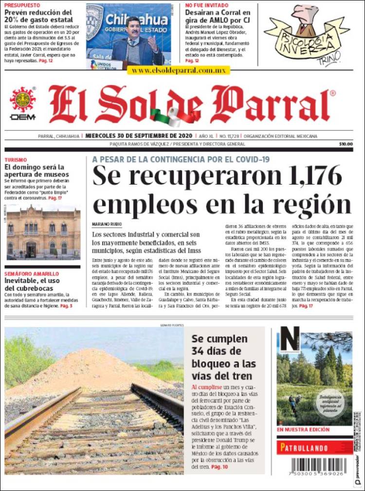 Portada de El Sol de Parral (México)