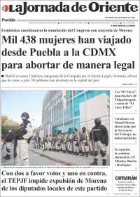 Portada de La Jornada de Oriente - Puebla (México)