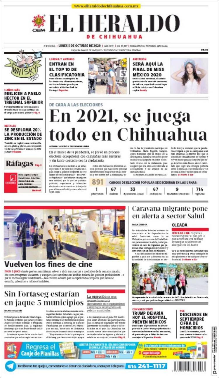 Portada de El Heraldo de Chihuahua (México)