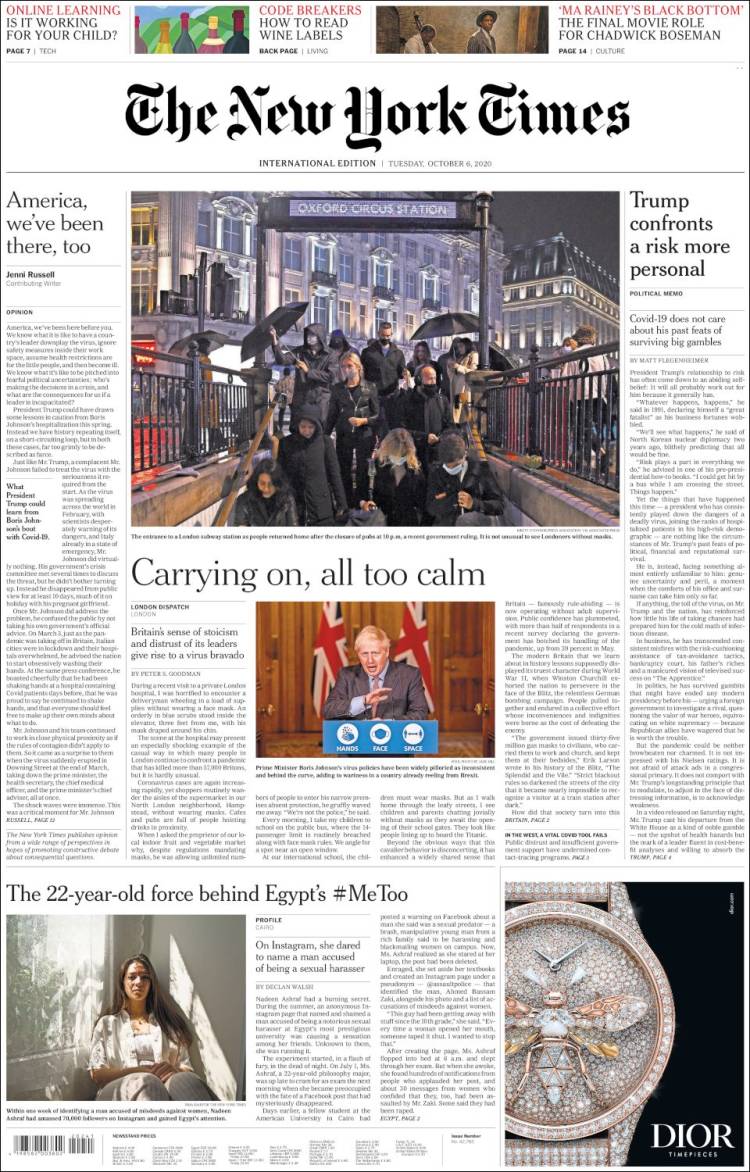 Portada de International New York Times (Europa)