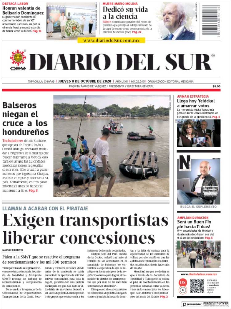 Portada de El Diario del Sur (México)