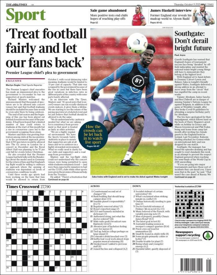 Portada de The Times Sport (Reino Unido)