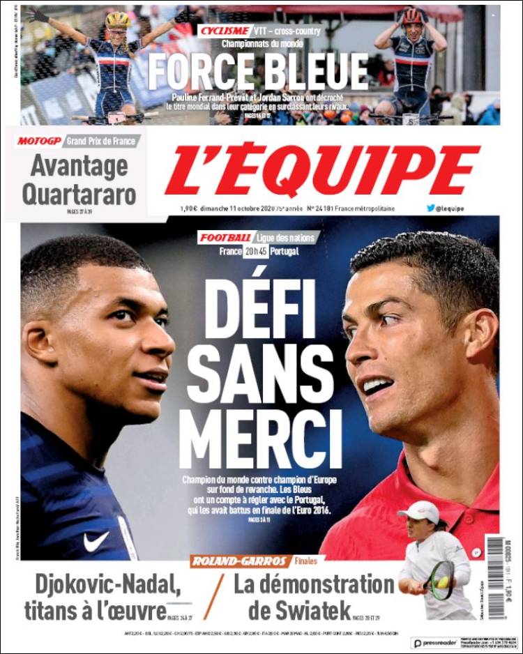 Portada de L'Equipe (Francia)