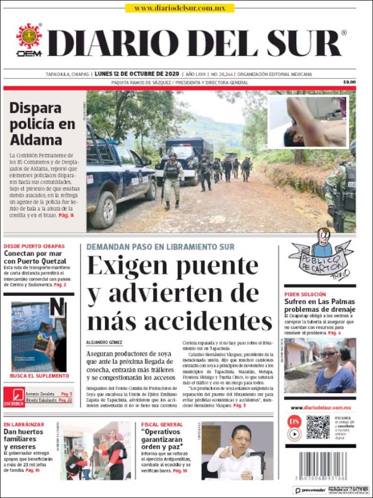 Portada de El Diario del Sur (México)
