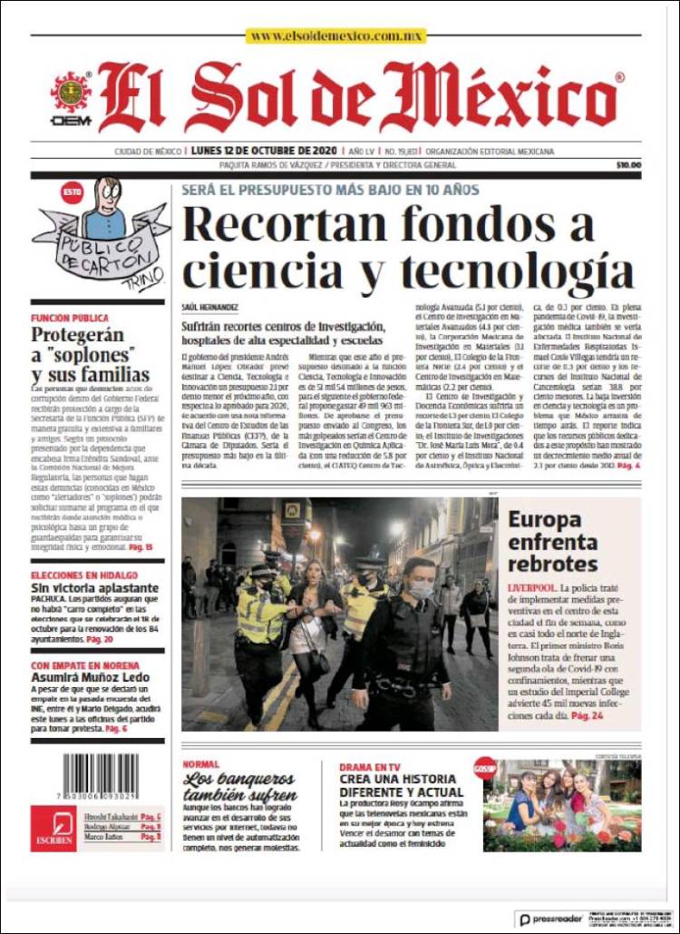 Periódico El Sol de México (México). Periódicos de México. Toda la