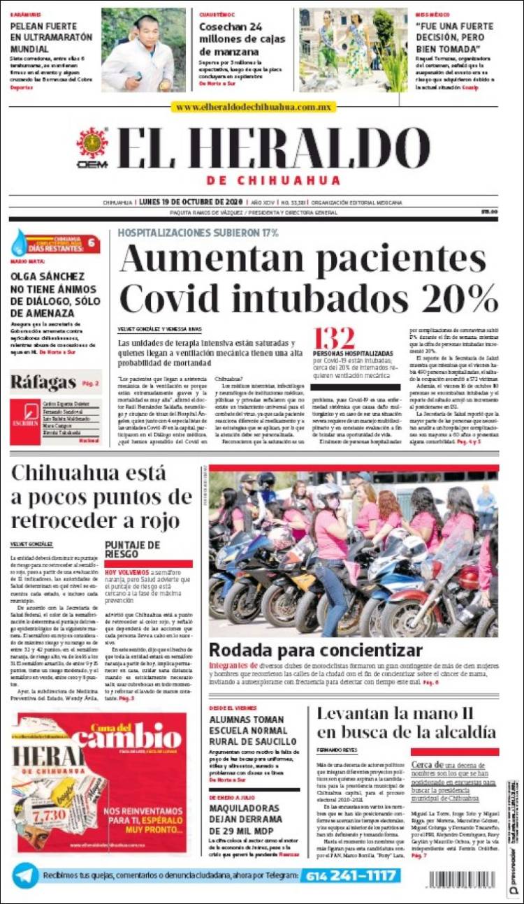 Portada de El Heraldo de Chihuahua (México)