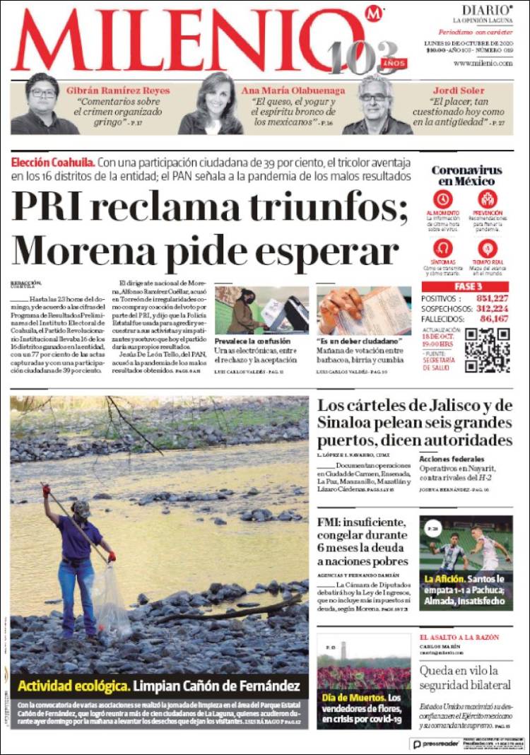 Portada de Milenio - Laguna (México)