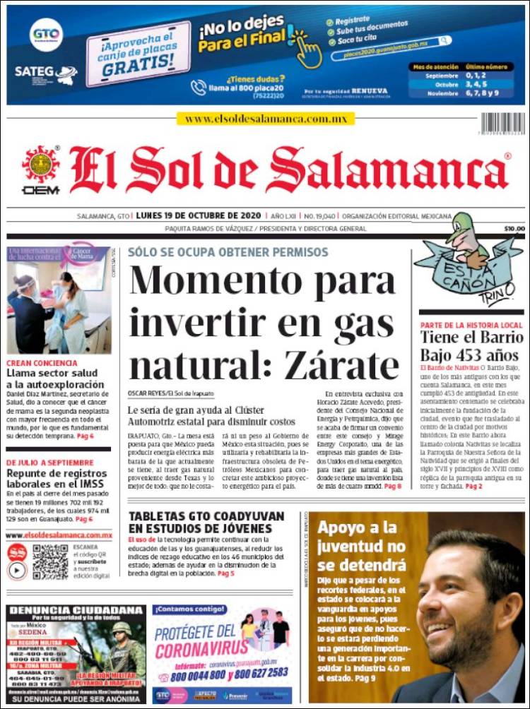 Portada de El Sol de Salamanca (México)