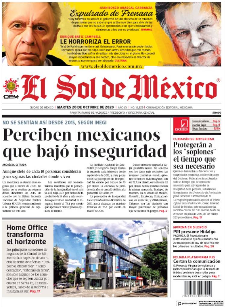 Portada de El Sol de México (Mexico)
