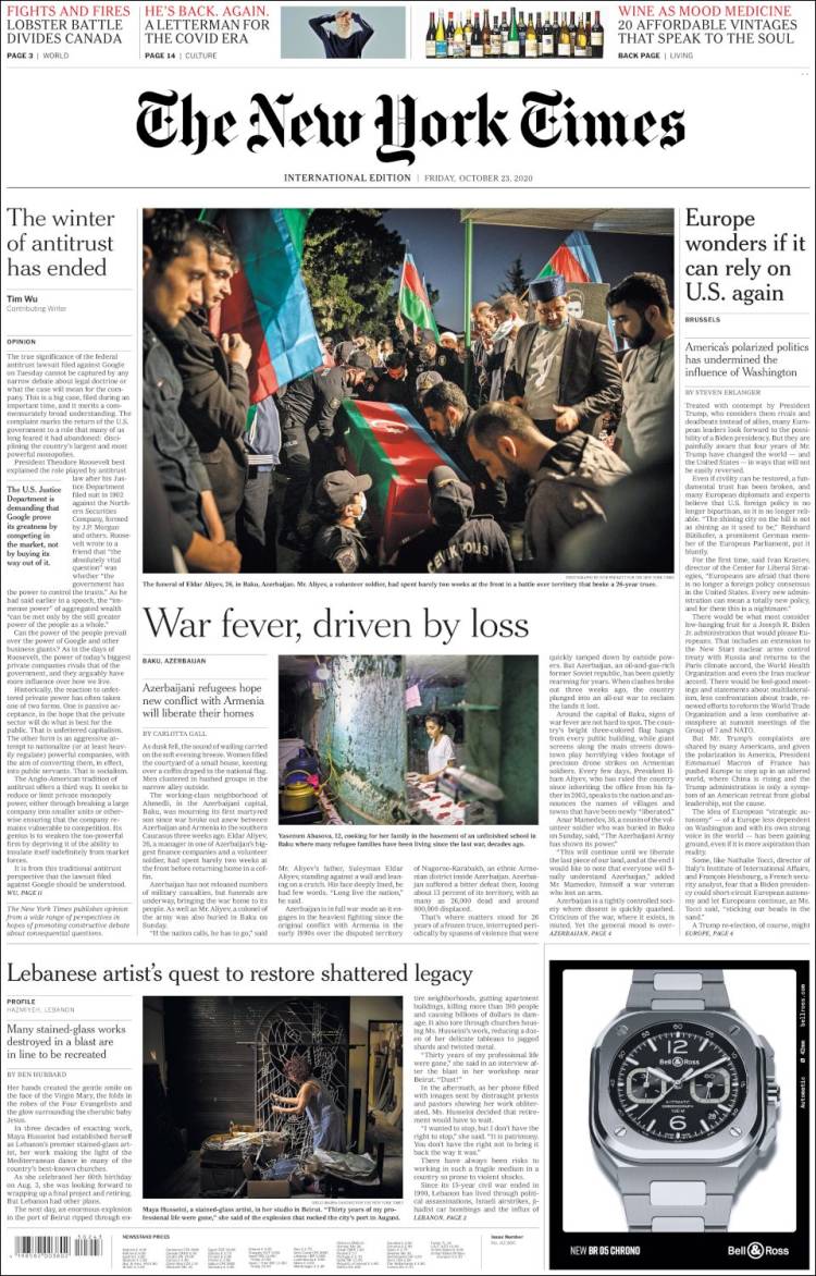 Portada de International New York Times (Europa)