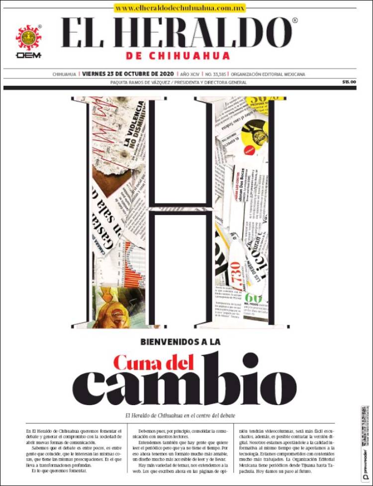 Portada de El Heraldo de Chihuahua (México)