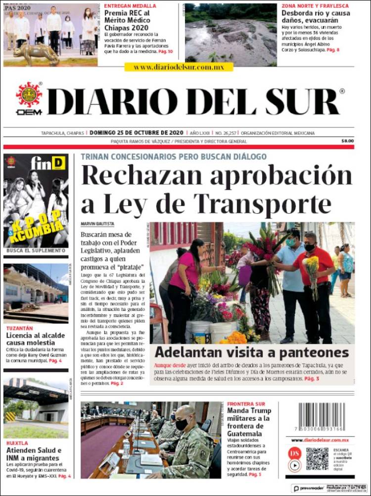 Portada de El Diario del Sur (México)